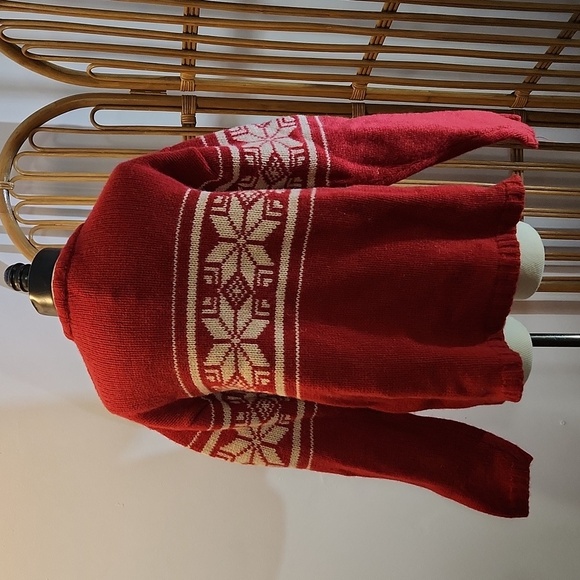 American Eagle Outfitters size Large wool Fair Isle red and off white sweater - Picture 6 of 10